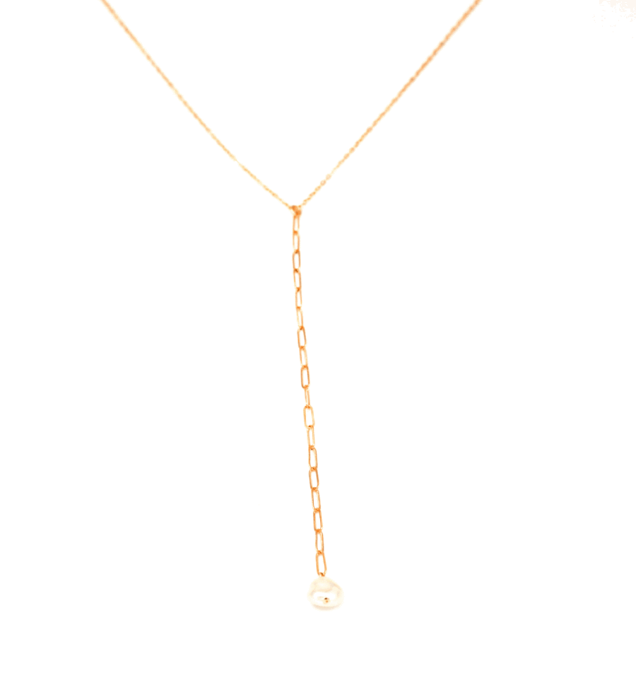 Link Chain with Pearl Lariat