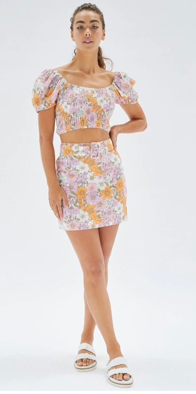 Floral mini skirt with belt by MINK PINK