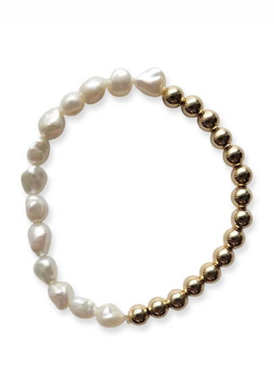 Stretchy bracelet with half pearl beads and  half gold filled beads